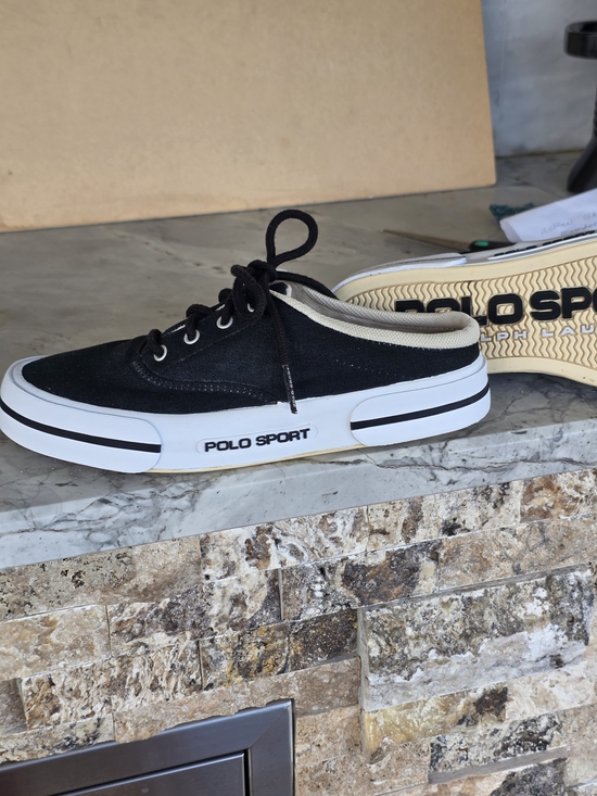 Polo Ralph Lauren Shoes - Polo by Ralph Lauren Black and White Polo Sport Canvas Mule Sneakers